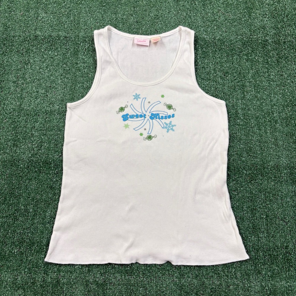 Y2K Bailey's Point Intimates Tank Top White Graphic Ribbed Cami XL